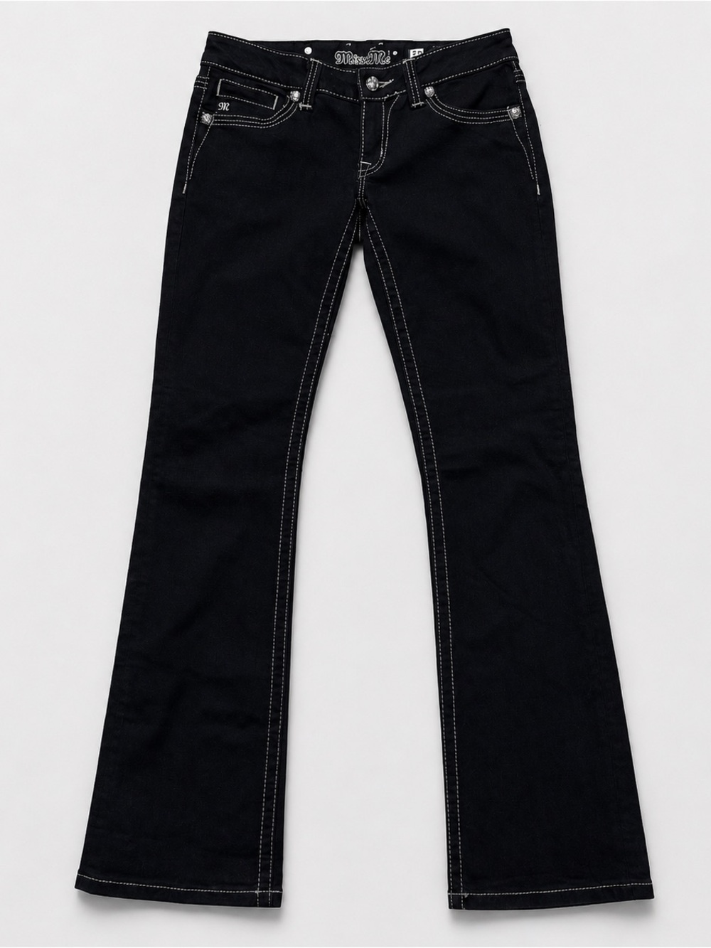 Miss Me Jeans 28 Black Bootcut Fleur De Lis Bling Rhinestone Y2K  JY5109B5V - Picture 4 of 12